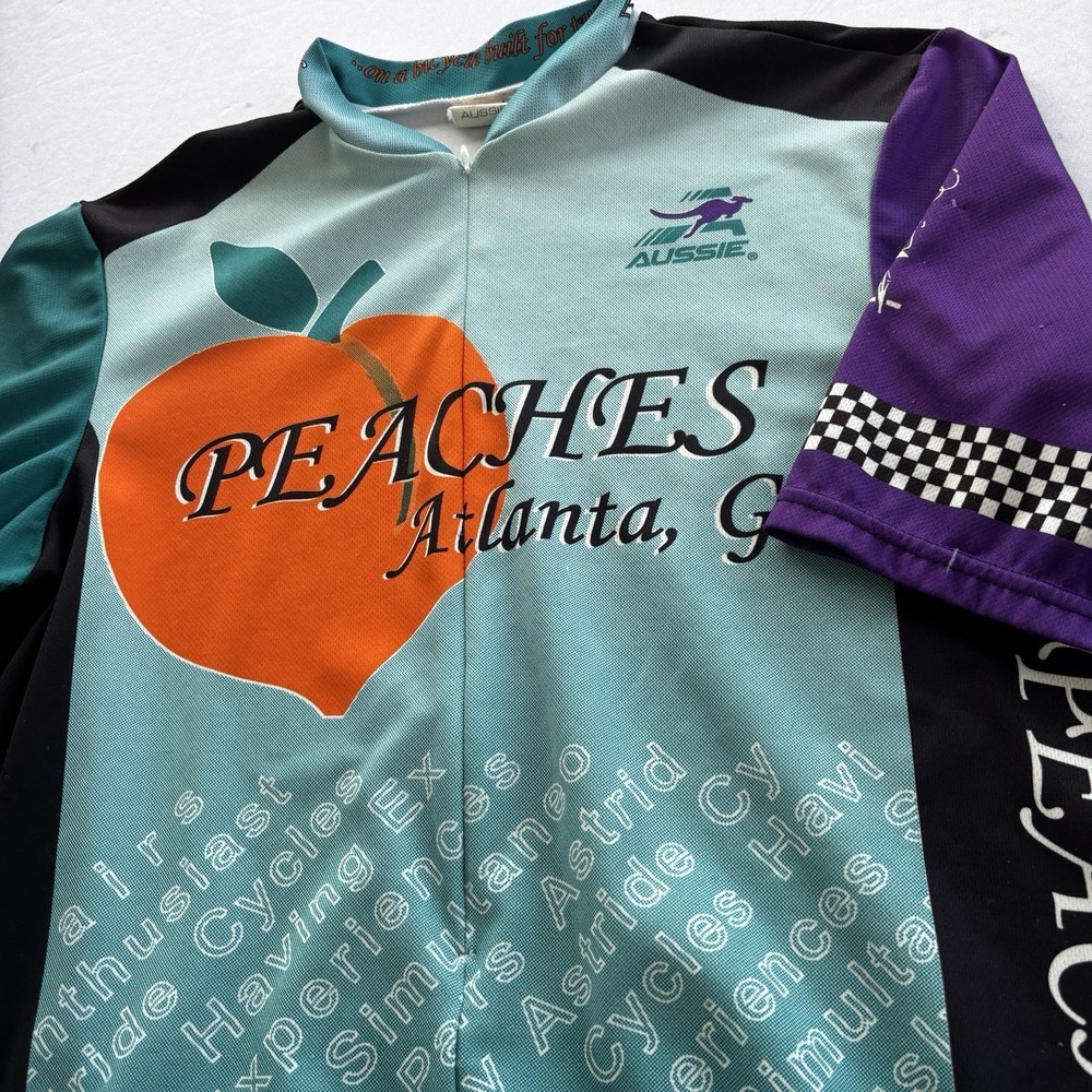 Aussie Peaches Atlanta GA Tandem Club Cycling Jersey L Rare Colorful Graphic